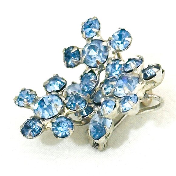 Vintage Silver-Tone Blue Layered Rhinestone Cluster Brooch/Pin - Picture 4 of 8